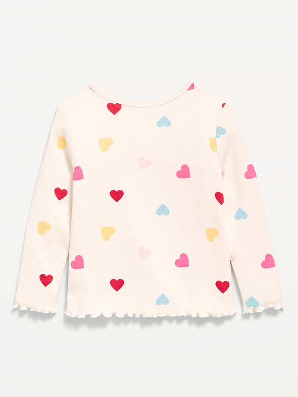 Printed Fitted Long-Sleeve Ribbed T-Shirt for Toddler Girls