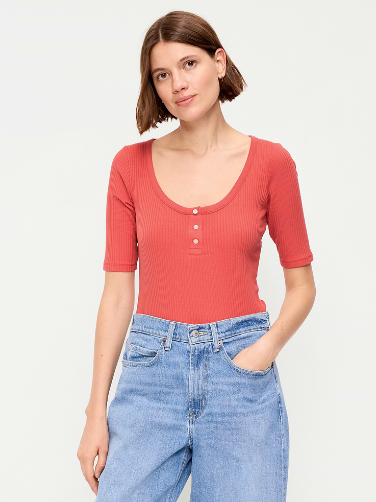 Image number 1 showing, Scoop-Neck Fitted Henley Top