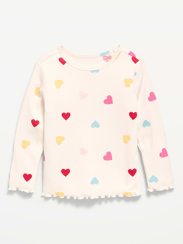 Printed Fitted Long-Sleeve Ribbed T-Shirt for Toddler Girls