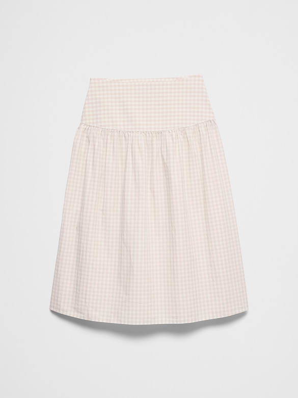 Poplin Drop-Waist Midi Skirt