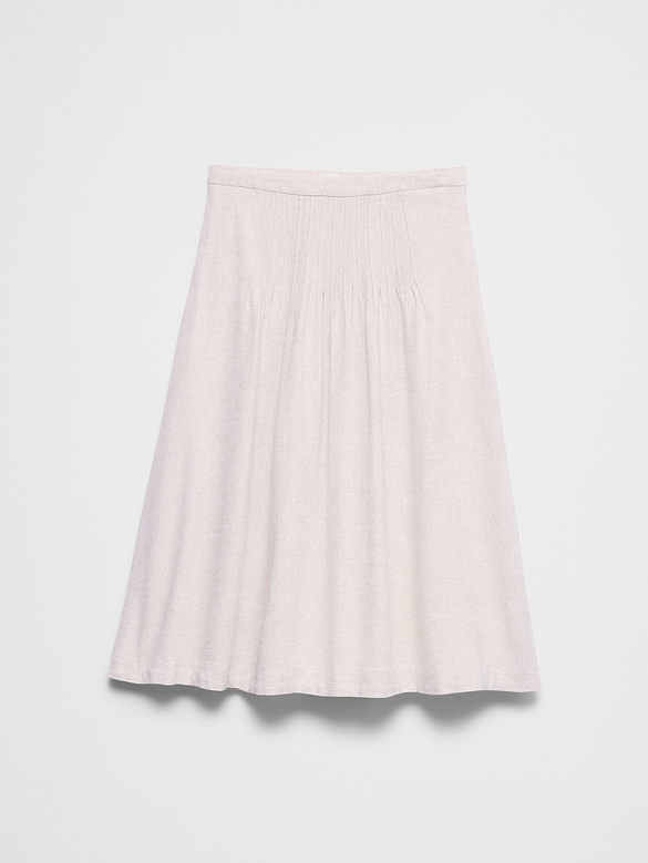 Linen-Blend Pintuck Midi Skirt