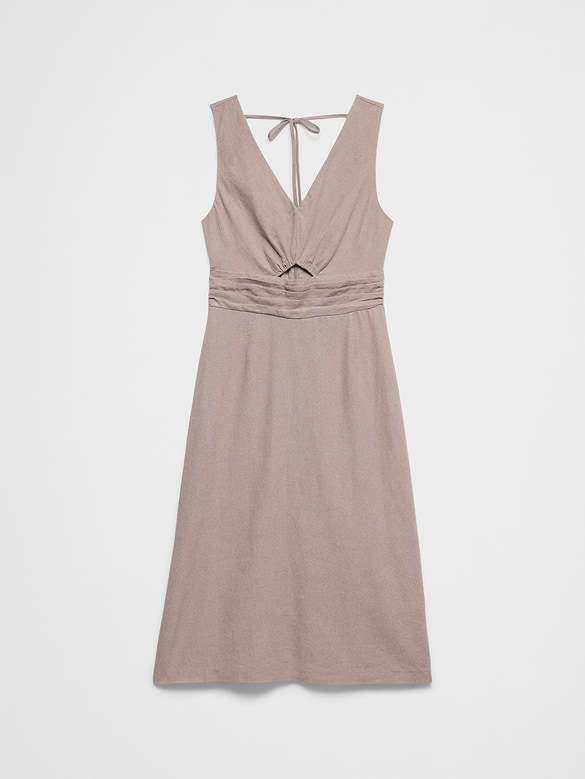 Linen-Blend Cutout Midi Dress