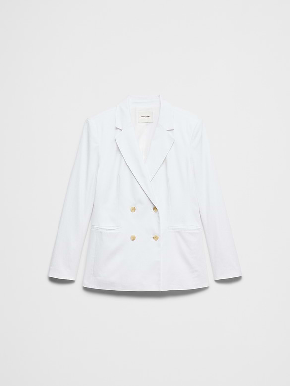 Linen-Blend Double Breasted Blazer