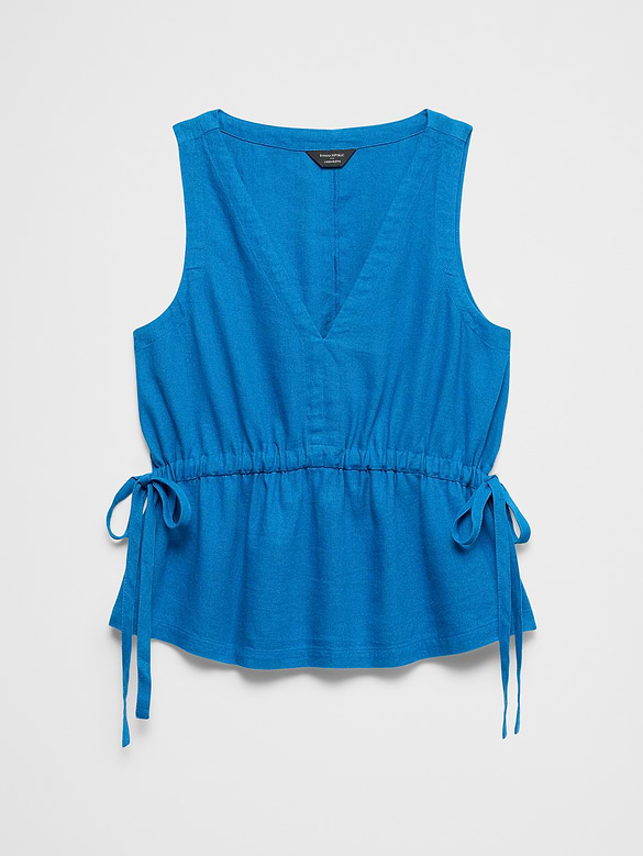 Linen-Blend Side-Ties Top