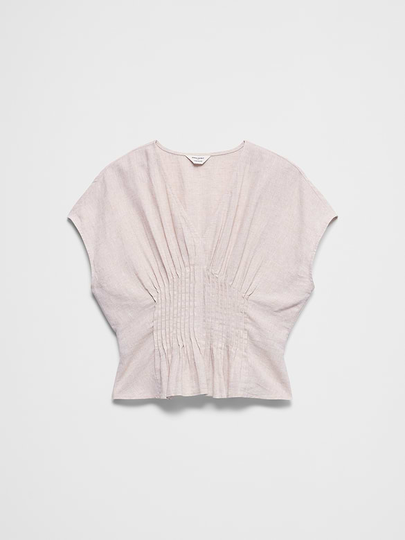Linen-Blend Pintuck-Waist Top