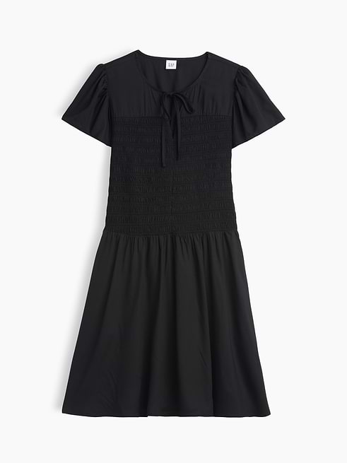 black flutter sleeve mini dress Gap Factory Women's Smocked Petite Size L hybrid Midi Dress With Black Size:3 - 4Y Dress and subtle side slits
