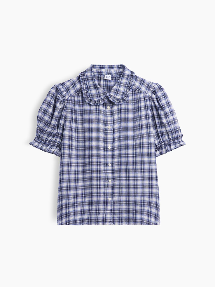 Image 5 of 5, Puff Sleeve Flannel Shirt