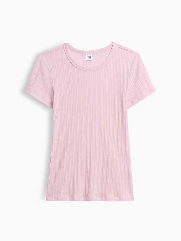 Essential Ribbed Pointelle Crewneck T-Shirt