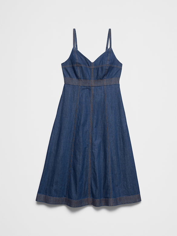 Denim Contrast Stitch Midi Dress