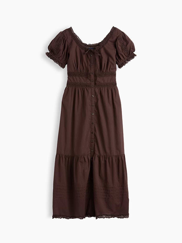 Scoop-Neck Lace-Trim Tiered Maxi Dress