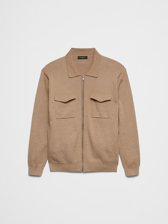 Chest-Pocket Zip Sweater Jacket