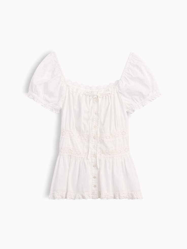 Image number 5 showing, Square-Neck Lace-Trim Peplum Top