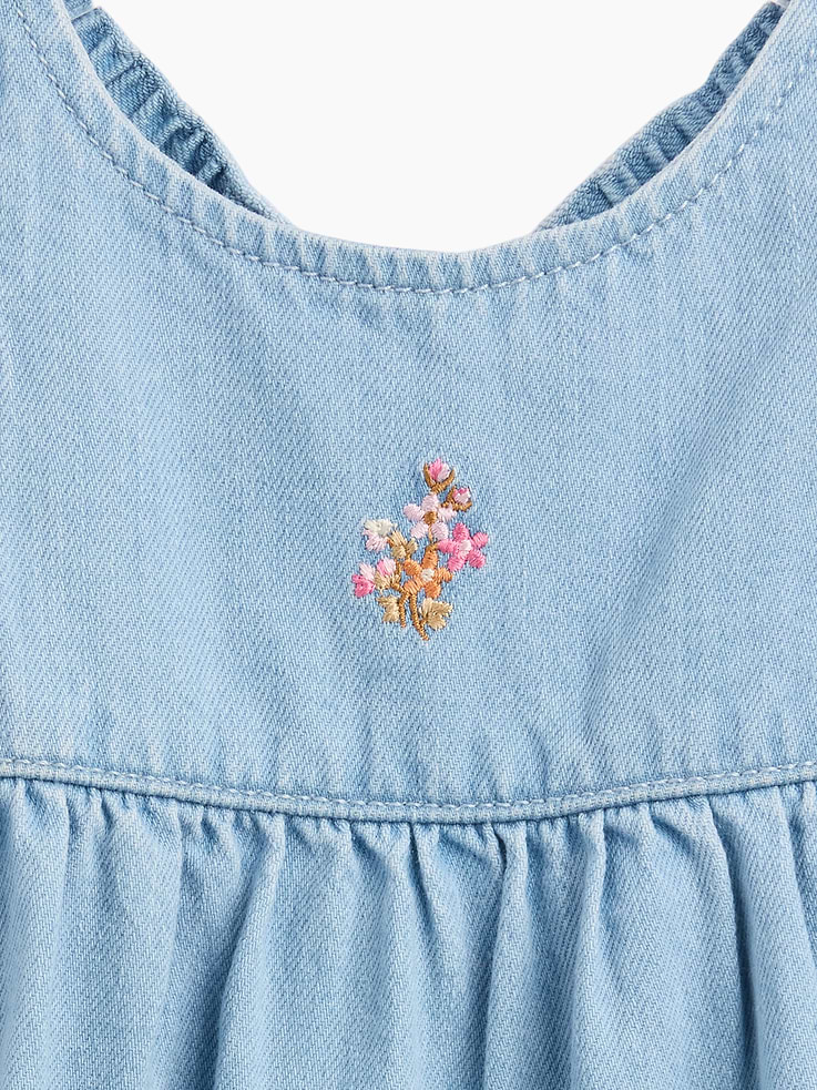 Image number 3 showing, Baby Embroidered Denim Ruffle One-Piece