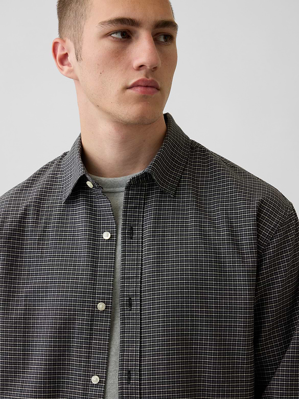 Relaxed Crop Straight-Hem Oxford Shirt