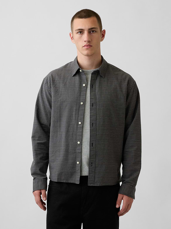 Relaxed Crop Straight-Hem Oxford Shirt