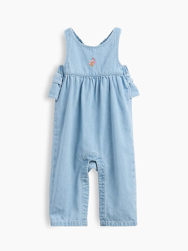 Image number 1 showing, Baby Embroidered Denim Ruffle One-Piece