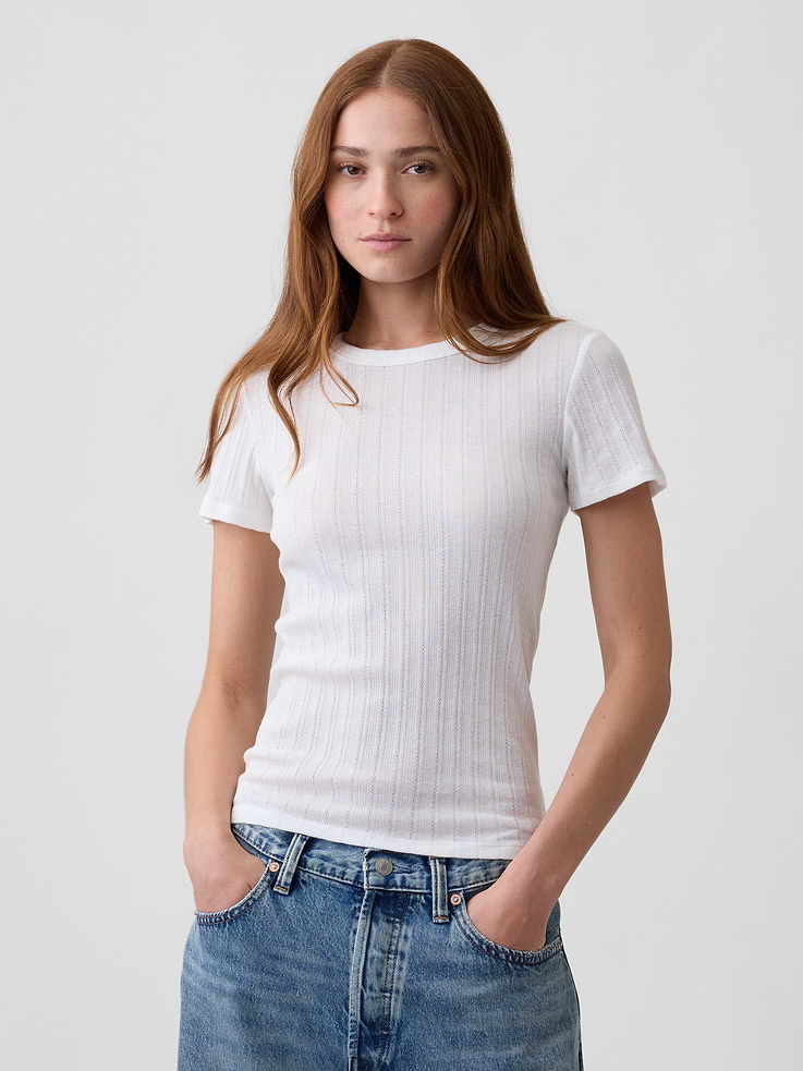 Image number 1 showing, Essential Ribbed Pointelle Crewneck T-Shirt