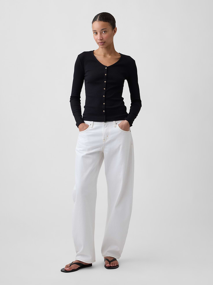 Image number 3 showing, Fitted Ribbed V-Neck Top