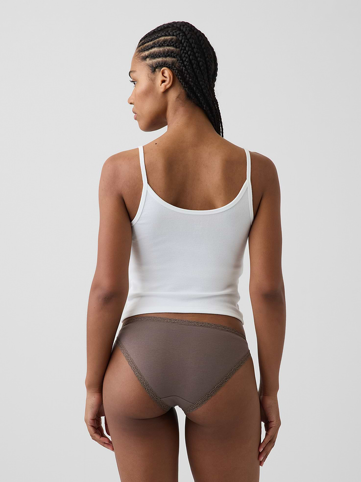 Image number 2 showing, SoftMade Organic Stretch Cotton Lace-Trim Bikini