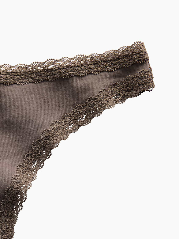 SoftMade Organic Stretch Cotton Lace-Trim Thong