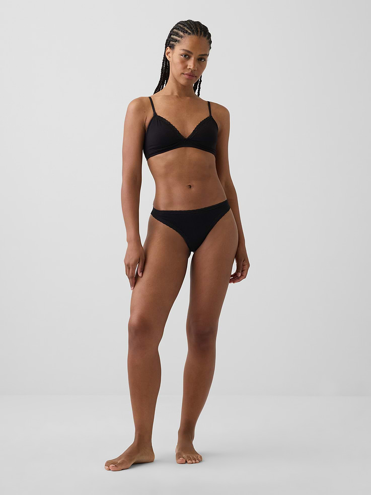 Image number 4 showing, SoftMade Organic Stretch Cotton Lace-Trim Thong
