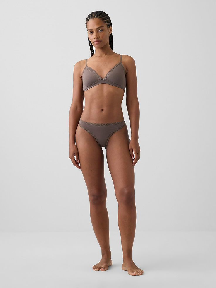 Image number 4 showing, SoftMade Organic Stretch Cotton Lace-Trim Thong