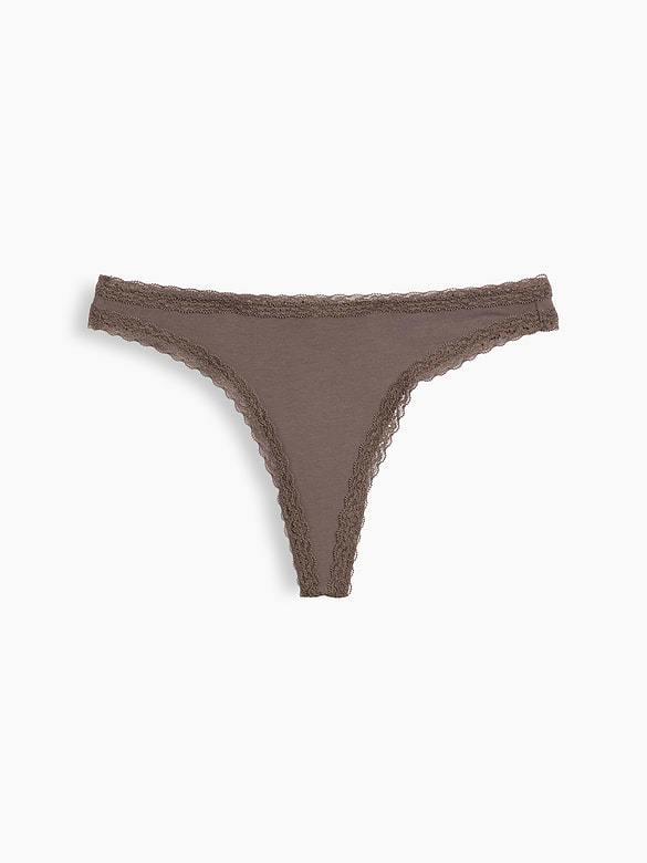 SoftMade Organic Stretch Cotton Lace-Trim Thong
