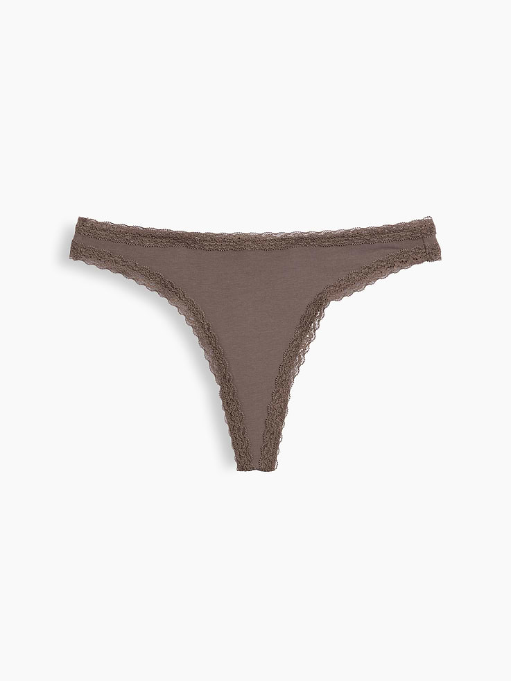 Image number 5 showing, SoftMade Organic Stretch Cotton Lace-Trim Thong