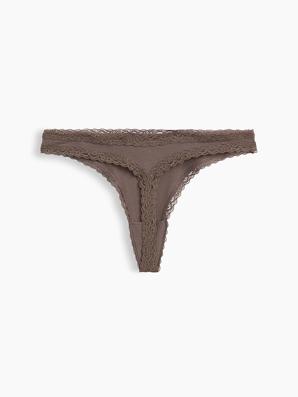 SoftMade Organic Stretch Cotton Lace-Trim Thong