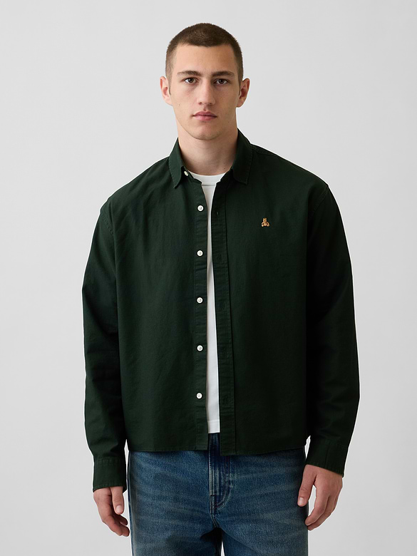 Relaxed Crop Straight-Hem Oxford Shirt