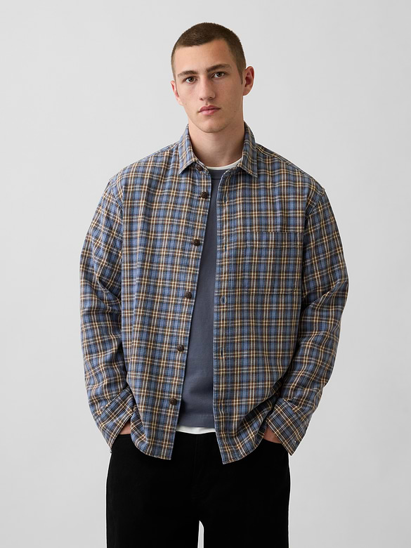 Sunwashed Twill Relaxed Plaid Shirt