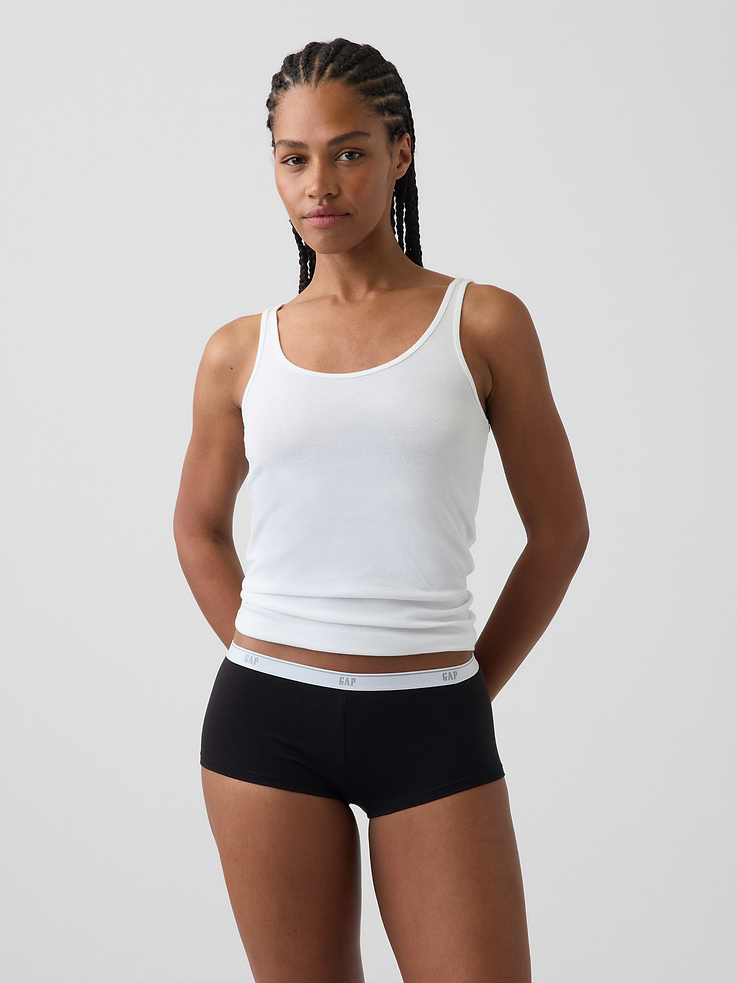 L'image numéro 1 présente Short court en coton biologique extensible PureDouceur à logo