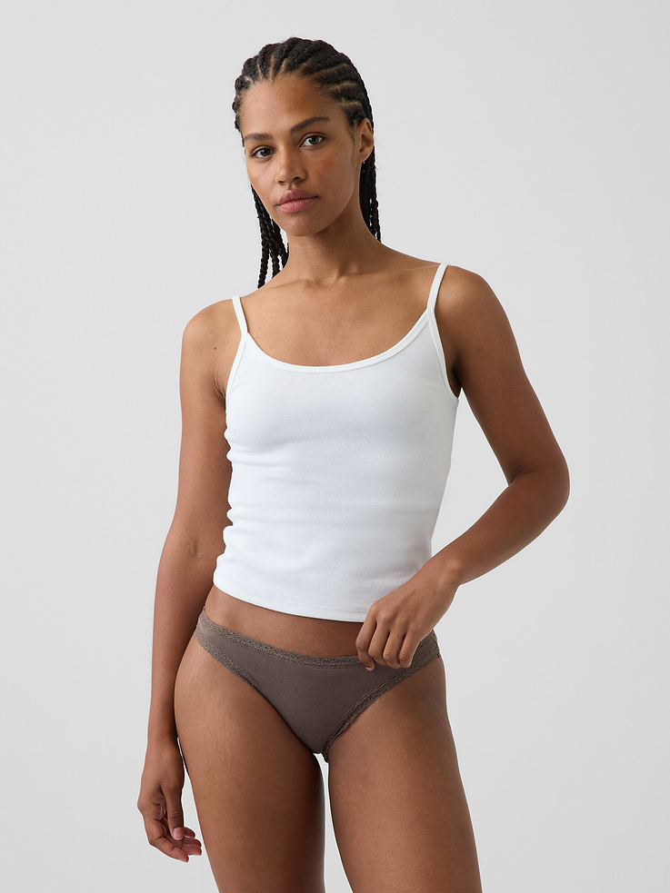Image number 1 showing, SoftMade Organic Stretch Cotton Lace-Trim Bikini
