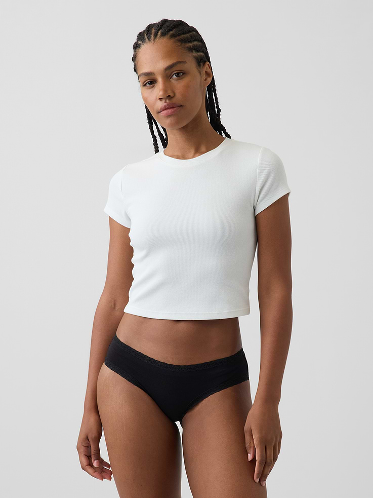 Image number 1 showing, SoftMade Organic Stretch Cotton Lace-Trim Cheeky Hipster