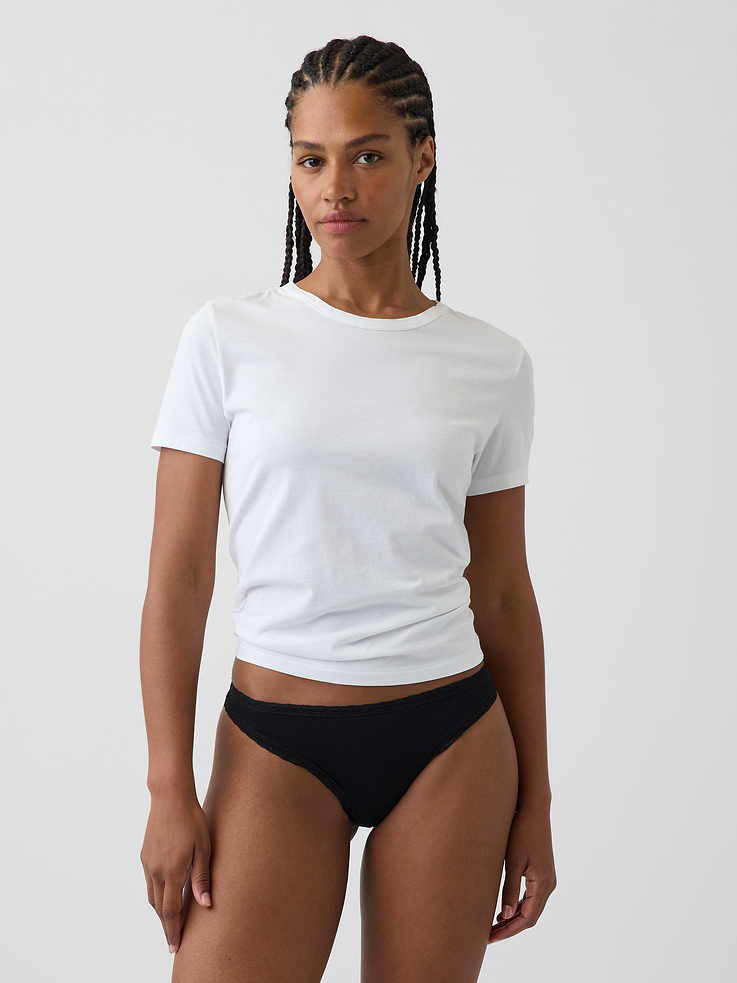 Image number 1 showing, SoftMade Organic Stretch Cotton Lace-Trim Thong