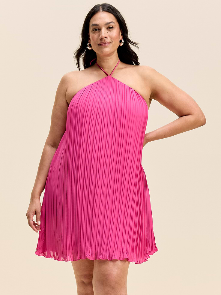 Image 9 of 10, The Occasion by Old Navy Pleated Halter Swing Mini Dress