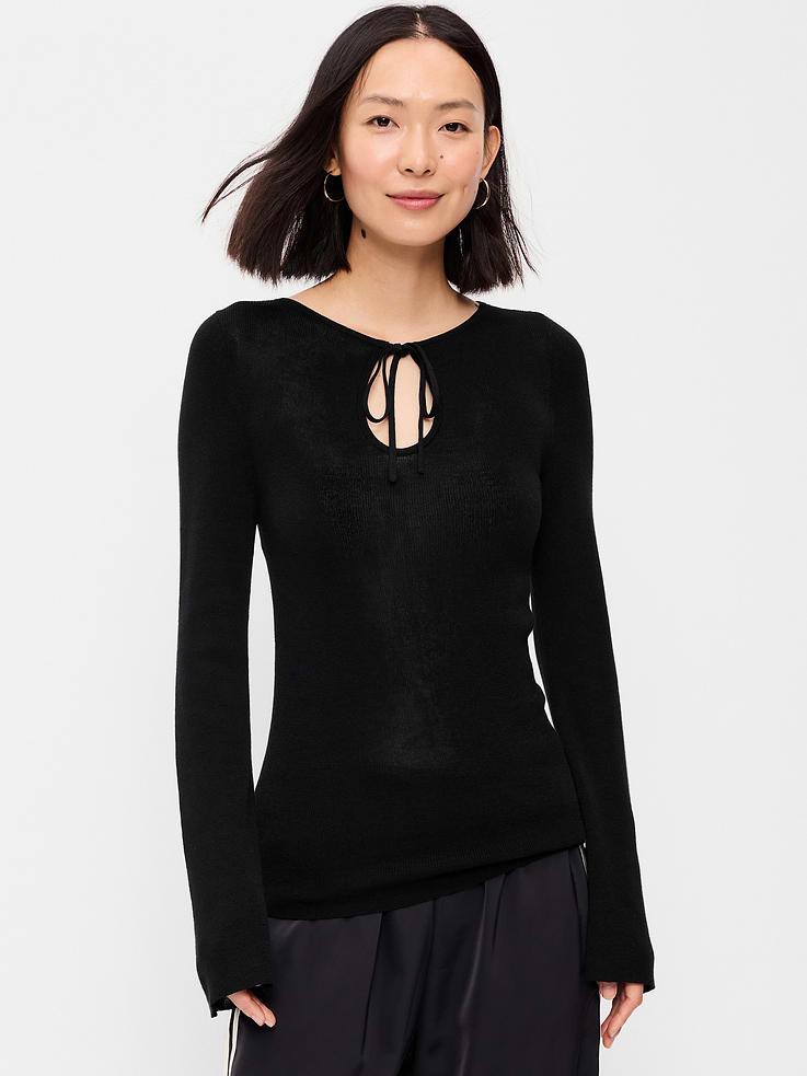 Image number 1 showing, Bell-Sleeve Keyhole Top