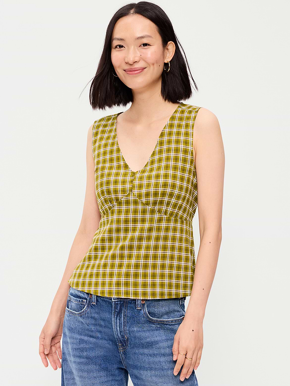 Sleeveless V-Neck Tie-Back Top