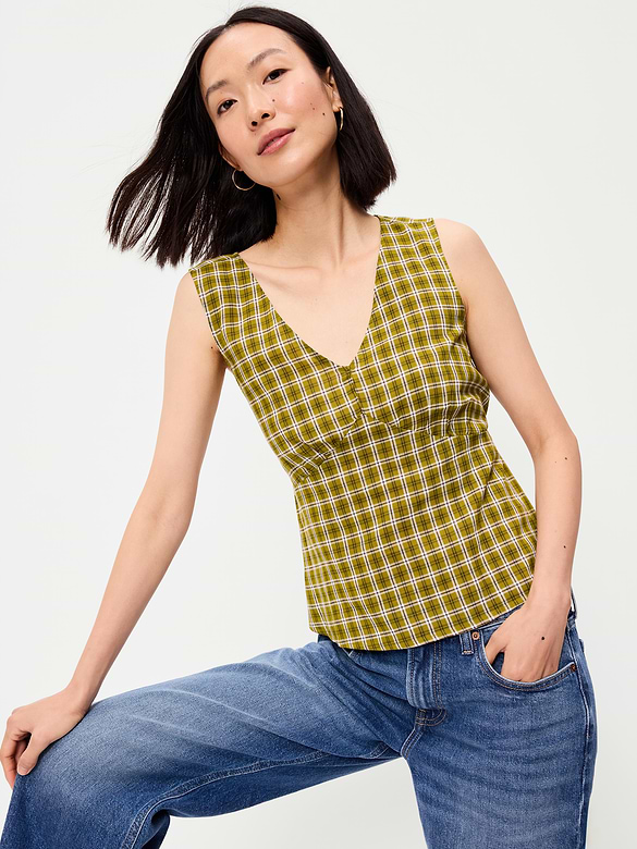 Sleeveless V-Neck Tie-Back Top