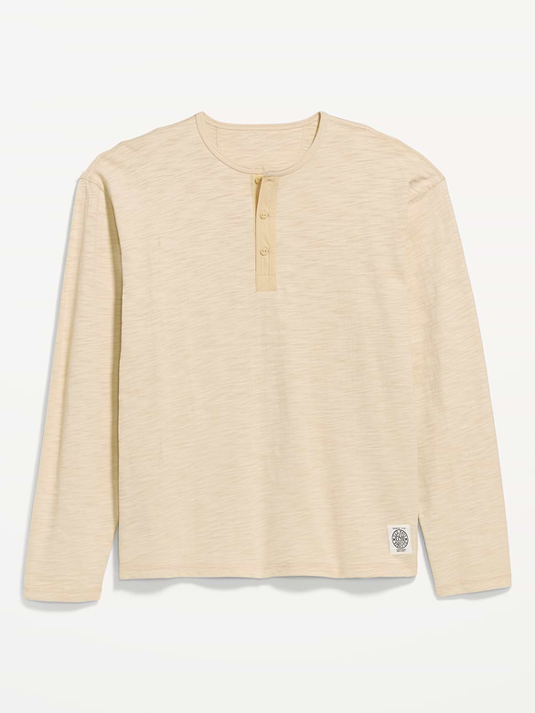 Long-Sleeve Slub-Knit Henley T-Shirt