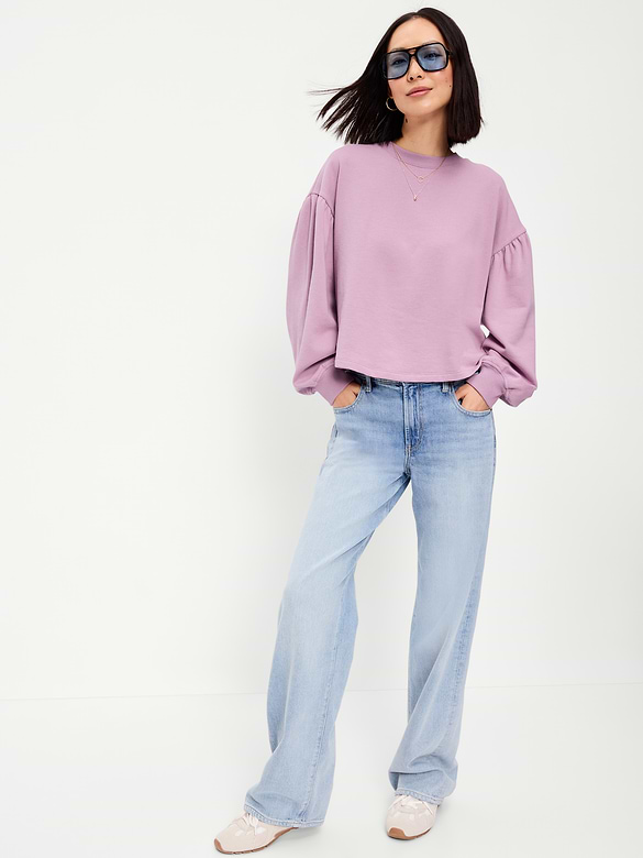 SoComfy Oversized Puff-Sleeve Cropped Sweatshirt
