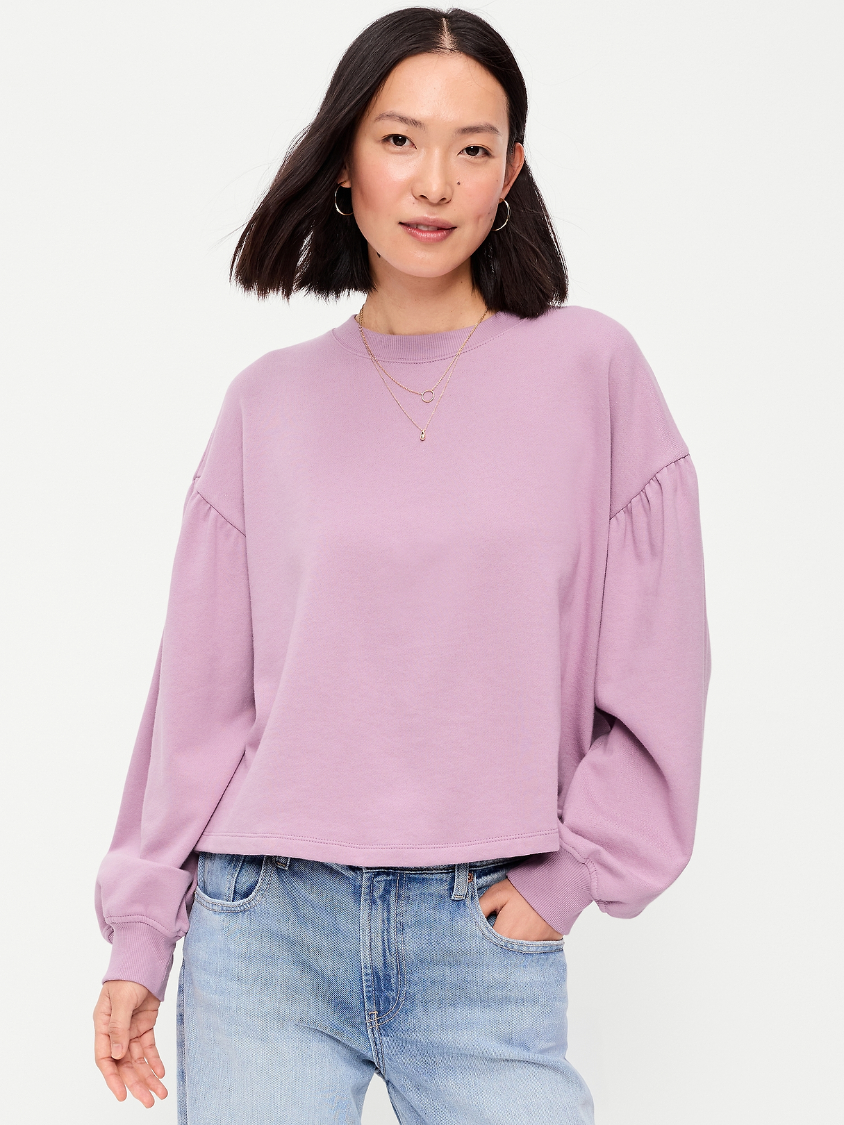 SoComfy Oversized Puff-Sleeve Cropped Sweatshirt | Old Navy