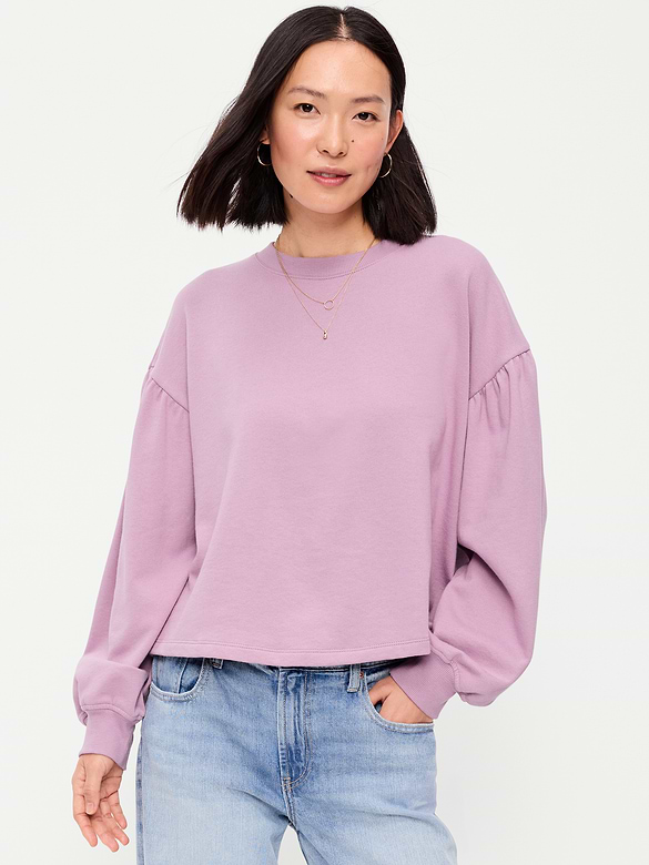 SoComfy Oversized Puff-Sleeve Cropped Sweatshirt