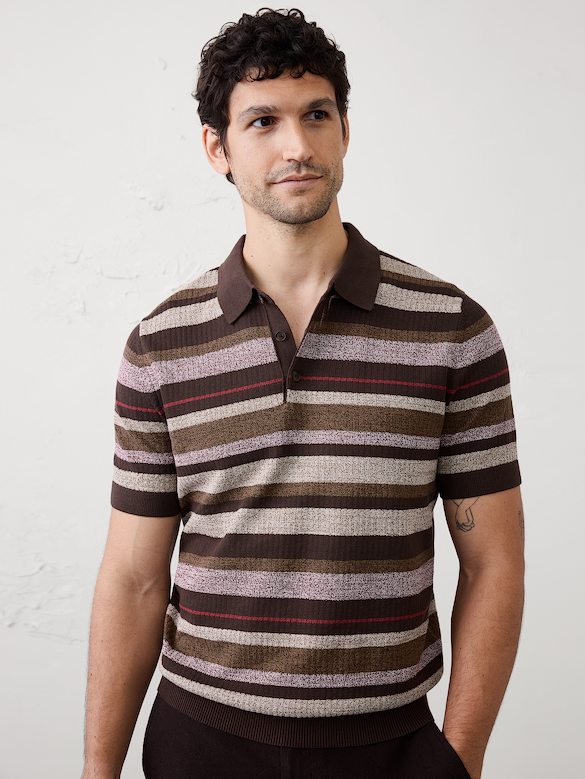 Textured Striped Sweater Polo