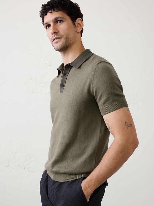 Contrast-Placket Sweater Polo