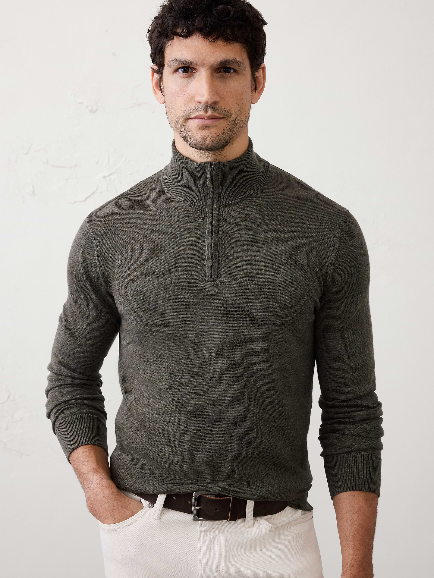 Image number 1 showing, Merino Wool Quarter-Zip Sweater