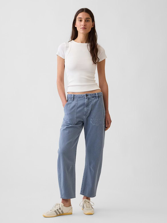 Mid Rise Barrel Utility Ankle Pants