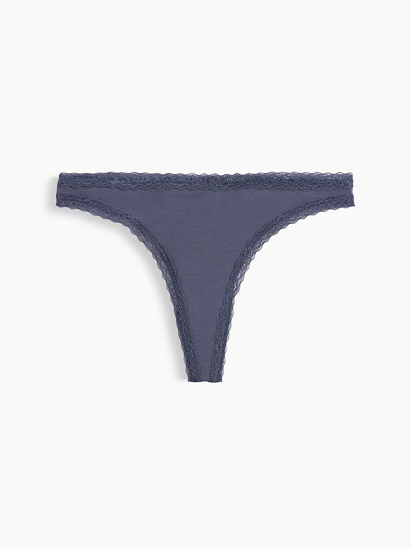 SoftMade Organic Stretch Cotton Lace-Trim Thong