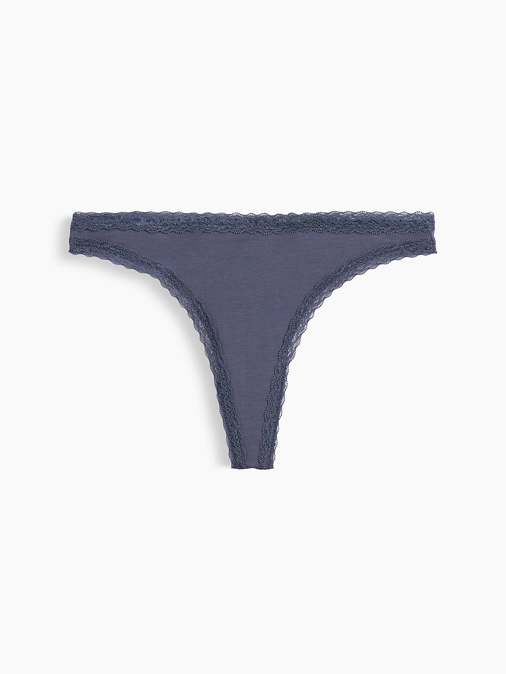 Image number 5 showing, SoftMade Organic Stretch Cotton Lace-Trim Thong