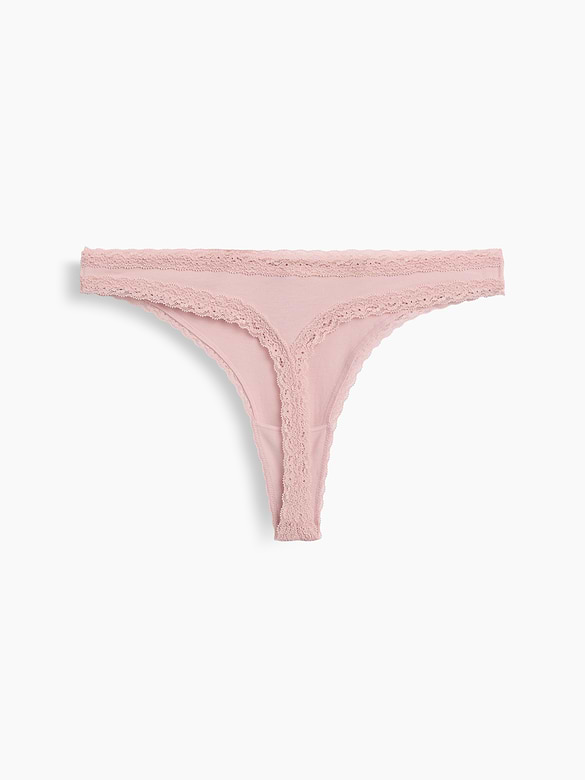 SoftMade Organic Stretch Cotton Lace-Trim Thong
